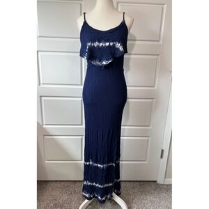 Mudd Maxi Dress Tie‎ Dye Ruffle Sleeveless Casual Blue Dress Size M